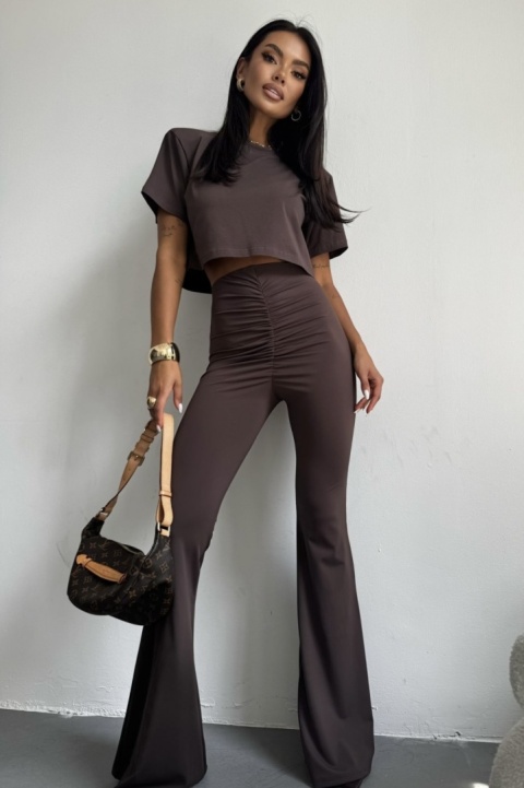 Legginsy z marszczeniem SLAY | khaki, brąz