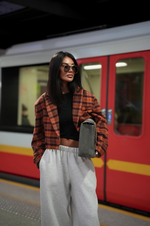 Marynarka w kratę SLAY 70%wełny | pomarańcz, niebieski, brąz, khaki