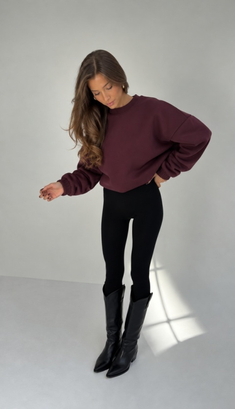 ocieplana bluza bez kaptura MUA SHORT | pasy, wino, brąz, czerwień